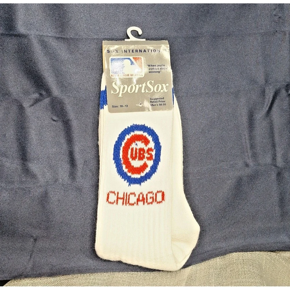 Vintage MLB Chicago Cubs Tube Socks 10-13 White NOS 80s 90s Stripe Logo SportSox